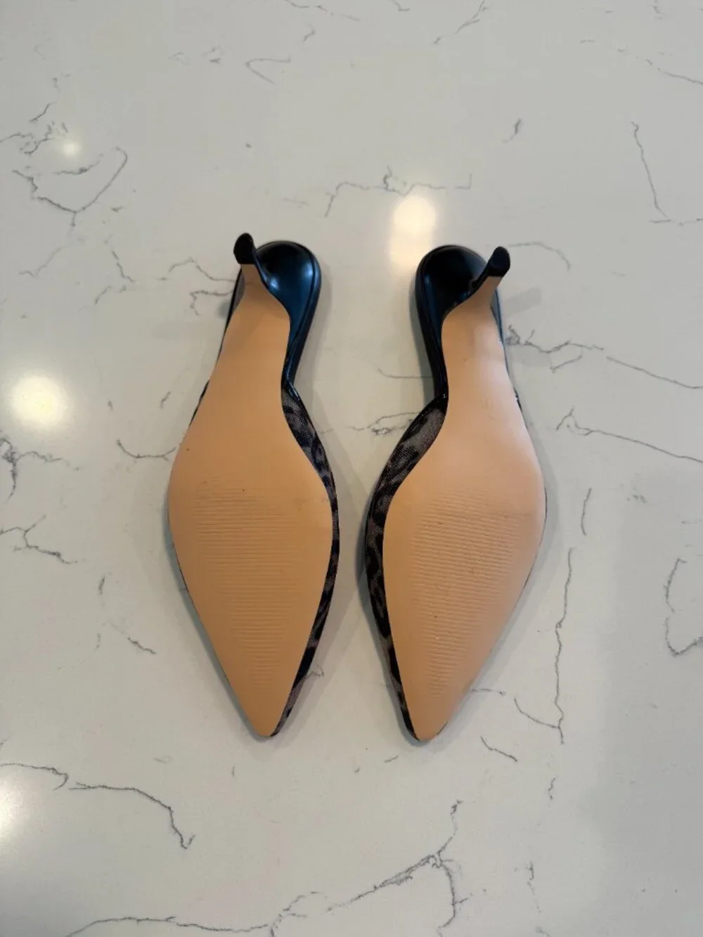 Leopard print mesh kitten heels slip on mules size 8